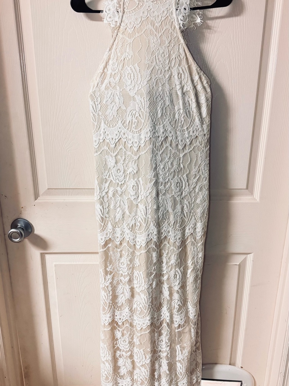 Boutique Ivory Lace Halter Maxi Dress